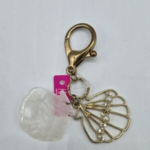 Seashell Keychain Gold and White